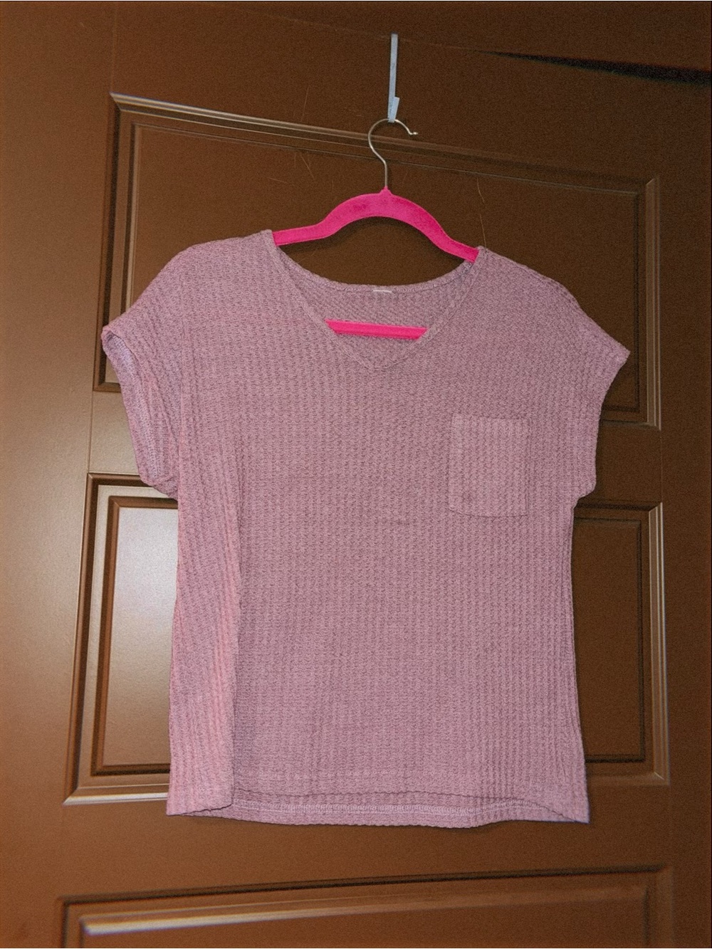 Casual Pink Knit Pocket Women's Top